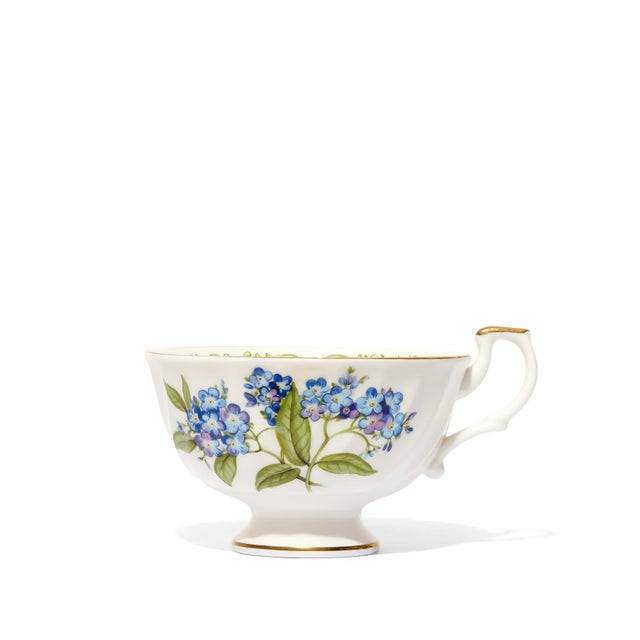 Hudson & Middleton "Flower of the Month — July" Forget-Me-Not Fine Bone China Teacup & Saucer Set, England, Est. 1875 For Sale In Los Angeles - Image 6 of 7