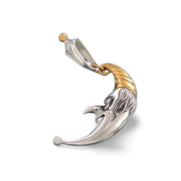 Sterling Silver 22K Gilded Crescent Moon Mihail Chemiakin Slide Pendant. This striking handmade pendant is crafted in 925...