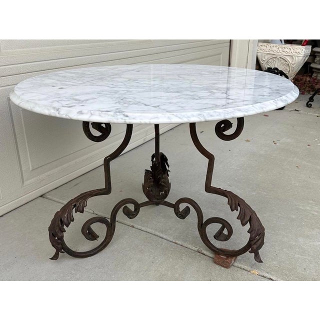 Rustic European French Art Nouveau Iron Coffee Table With Italian Carrara Marble Top, Late 19th C. For Sale - Image 3 of 18