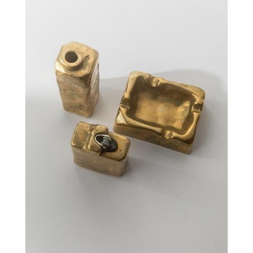 Gold Vintage Brutalist Bronze Desk Set, 1960s, Set of 3 For Sale - Image 8 of 11