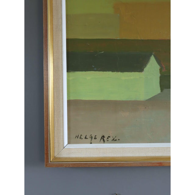 Green 1967 Mid-Century Modern 'Golden Fields' Vintage Swedish Geometric Abstract Landscape Oil Painting, Framed For Sale - Image 8 of 15