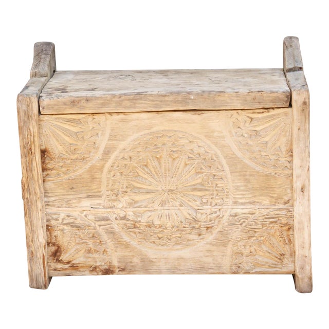 Antique Bleached Wood Carved Chest For Sale