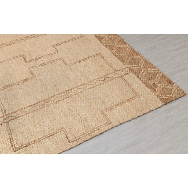 Boho Chic 8x10Ft. Natural jute Beige Taureg Inspired Bohemian Soumek Jute Hand Woven Rug For Sale - Image 3 of 12