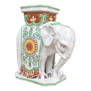 Hollywood Regency Meiselman Imports Terracotta Majolica Elephant Garden Stool Side Table For Sale