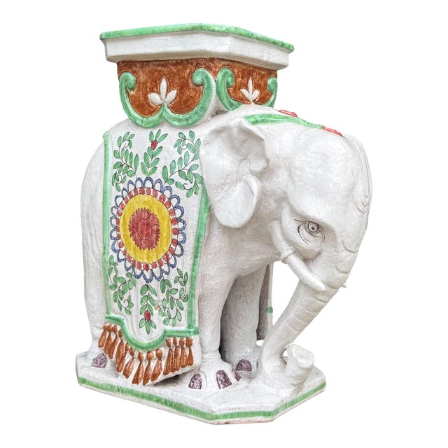 Hollywood Regency Meiselman Imports Terracotta Majolica Elephant Garden Stool Side Table For Sale