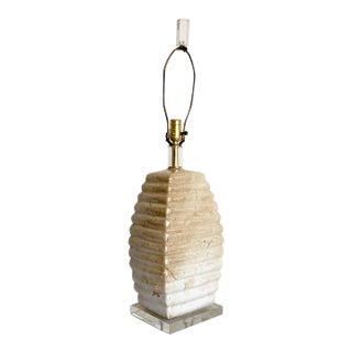 Postmodern Cream and Tan Ceramic and Lucite Table Lamp For Sale