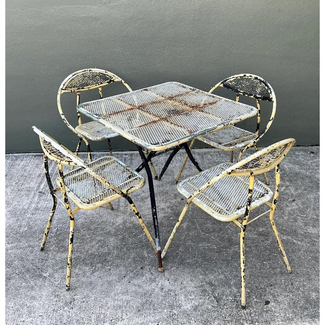Vintage MCM Hoop Folding Wrought Iron Table and Chairs For Sale - Image 12 of 12