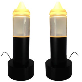 Postmodern Steel Cafe Table Lamp With Cone Shaped Glass Shade Pair, 10 Available For Sale