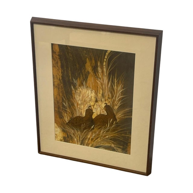 Mid-Century Modern 1970s Louise "Lou" Wilson Signed Batik Art of Quail, Framed Wildlife Artwork. For Sale - Image 3 of 10