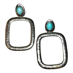 Late 20th Century Turquoise and Silver Navajo Oversized Statement Earrings - 2 Pieces