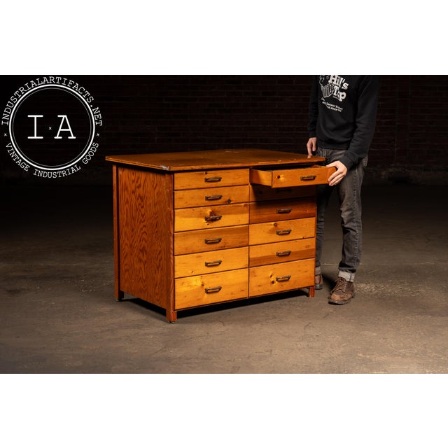 Industrial Mid-Century 12-Drawer Drafting & Parts Cabinet For Sale - Image 3 of 14