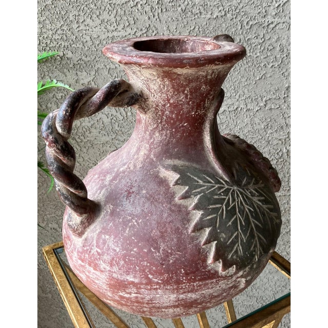 Late 20th Century Late 20th-Century Barro Rojo (Red Clay) Braided Handle Pottery Vessel / Vase, Mexico For Sale - Image 5 of 18
