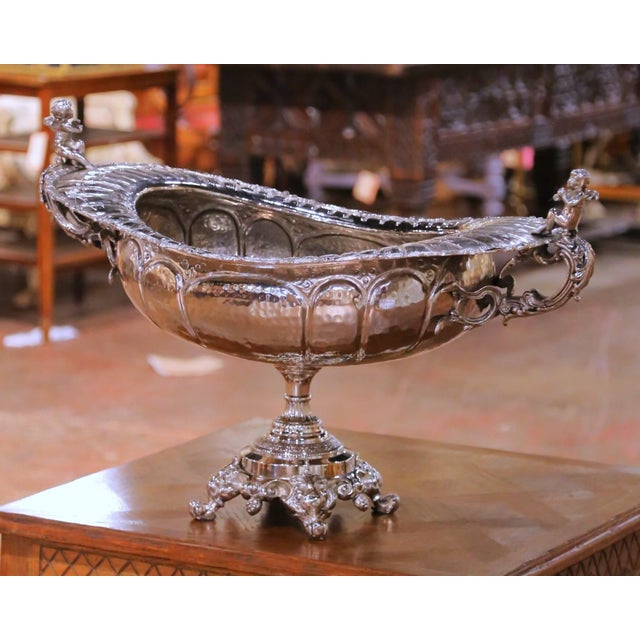 French Rococo Style Silver Plated Wine Chiller With Putti Finial Handles For Sale - Image 4 of 8