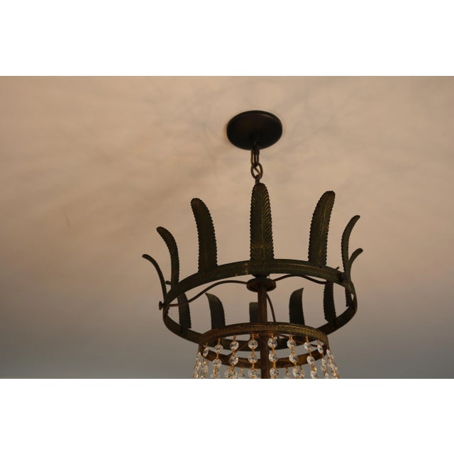 Transparent Large Mid-Century Empire Style Crystal & Gilt Metal Basket Chandelier For Sale - Image 8 of 10