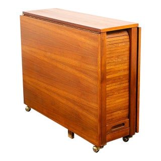 1960s Mid Century Danish Modern Dining Table Drop Leaf Gate Leg Folding Teak MCM For Sale