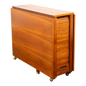 1960s Mid Century Danish Modern Dining Table Drop Leaf Gate Leg Folding Teak MCM
