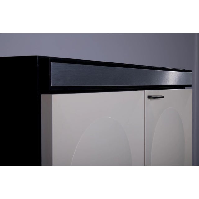 Brutalist Black and White Bar Cabinet, 1970s, in Flawless conditions. Designed 1970 to 1979