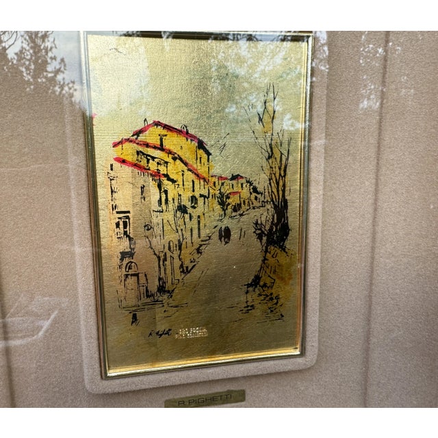 Italian Gold Leaf Pino Collection Cityscape by R. Pighetti, 1970s For Sale - Image 6 of 9