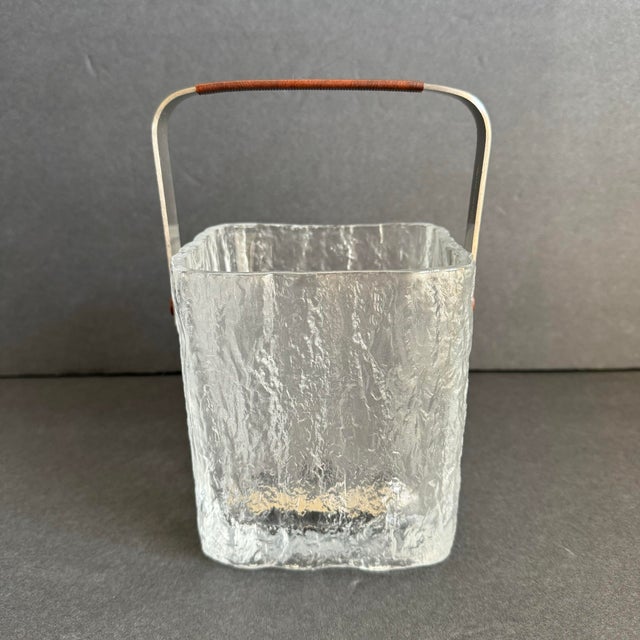 Mid Century Hoya Ice Bucket & Rocks Glasses MCM Frosted Glass Ice Cube Barware Set of 3 For Sale - Image 6 of 12