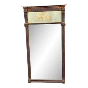 Mid 20th Century Louis XVI Style Parcel Gilt Motif Eglomise Trumeau Mirror