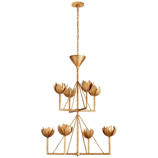 Julie Neill for Visual Comfort Signature Alberto Medium Two-Tier Chandelier in Antique Gold Leaf For Sale