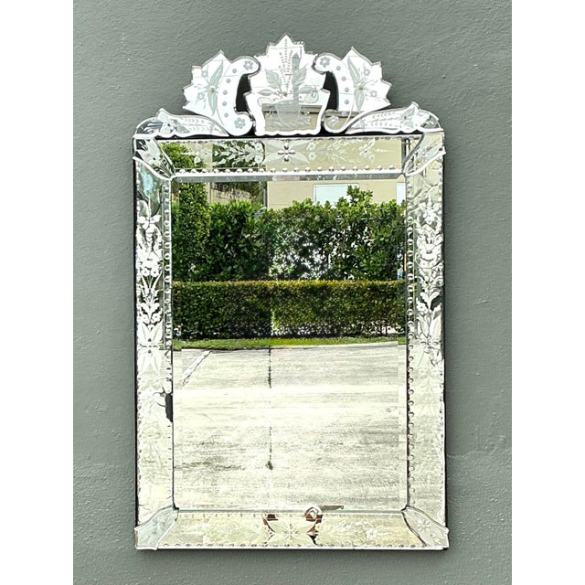 Mid 20th Century Vintage Etched Venetian Mirror For Sale - Image 5 of 12
