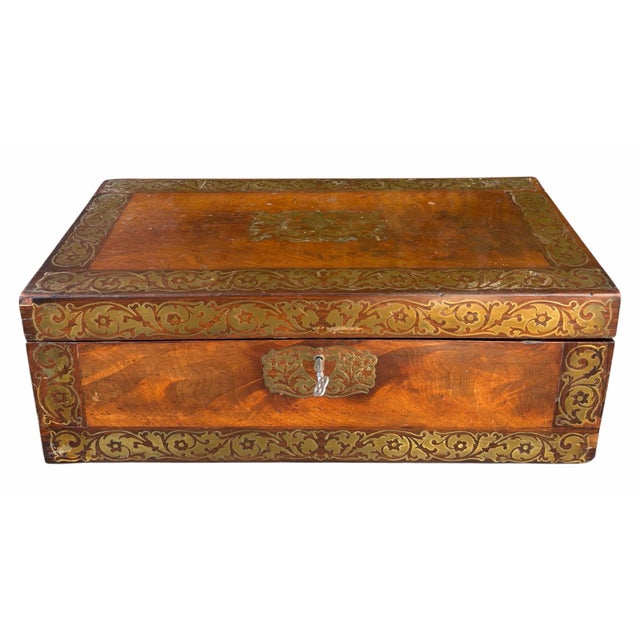 Antique Regency Brass Inlaid Lap Desk Box.