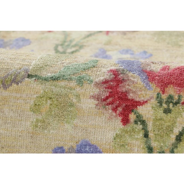 Textile Rug & Kilim’s Block Print Rug, Cream White Field and Multi-Color Flower Motifs For Sale - Image 7 of 7
