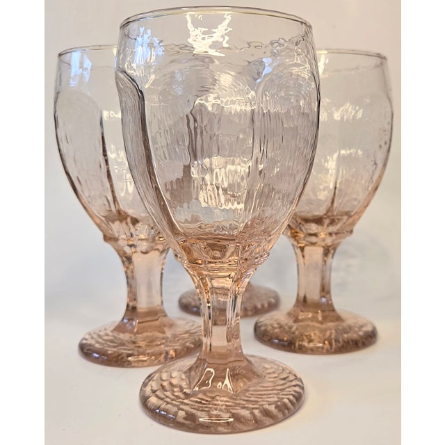 Glass Vintage Icy Pink Goblets- Set of Four For Sale - Image 7 of 9
