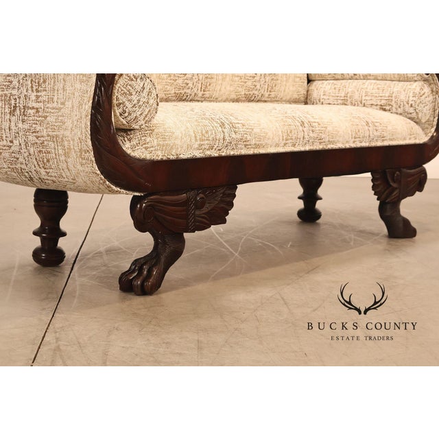 Antique American Upholstered Empire Style Carved Mahogany Sofa For Sale - Image 16 of 18