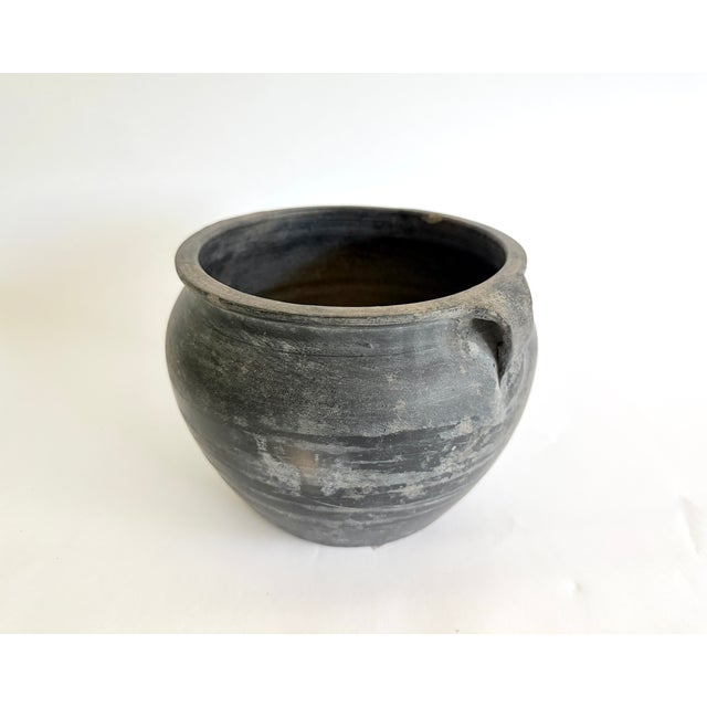 Rustic Black Gray Pottery Vase For Sale - Image 4 of 8