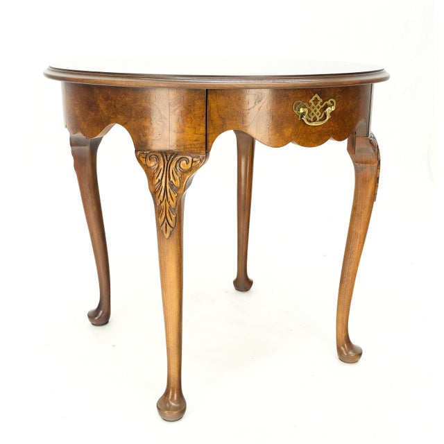 Baker Burl Wood Banded Walnut Carved Legs One Drawer Lamp End Table Stand For Sale - Image 10 of 12