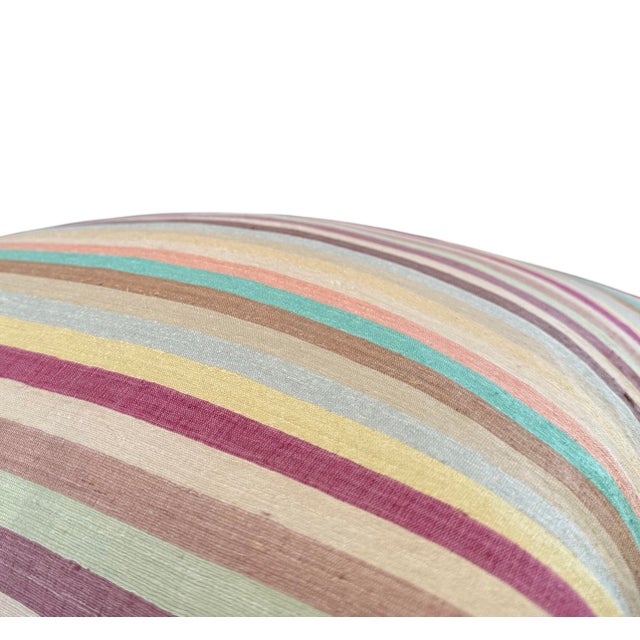 1980s Vintage Raw Silk Toss Pillows in Colorful Stripes - A Pair For Sale - Image 5 of 5