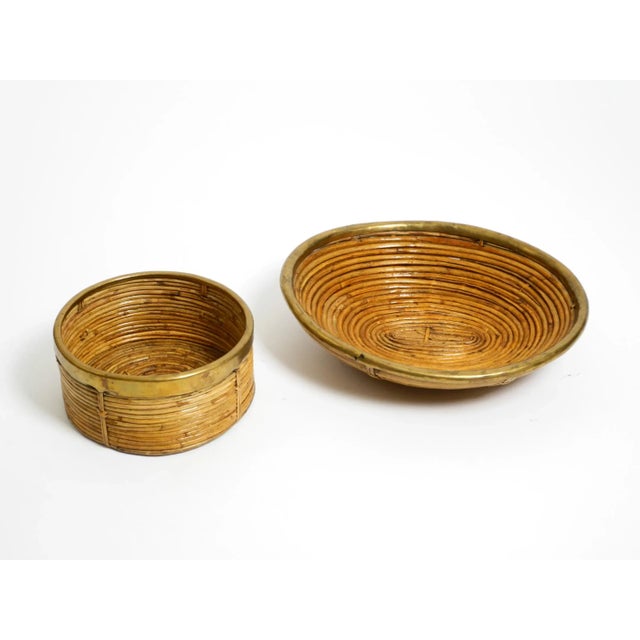 1960s Mid-Century Modern Italian Bamboo Bowls with Brass Rims, 1960s, Set of 2 For Sale - Image 5 of 17