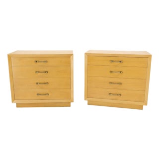 Pair Mid Century Modern Mahogany Twisted Solid Brass Pulls Bachelor Chests MINT For Sale