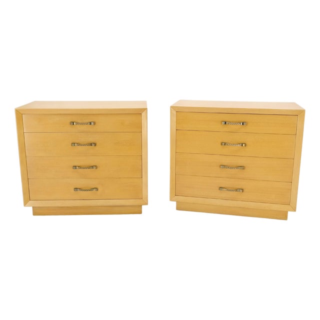 Pair Mid Century Modern Mahogany Twisted Solid Brass Pulls Bachelor Chests MINT For Sale