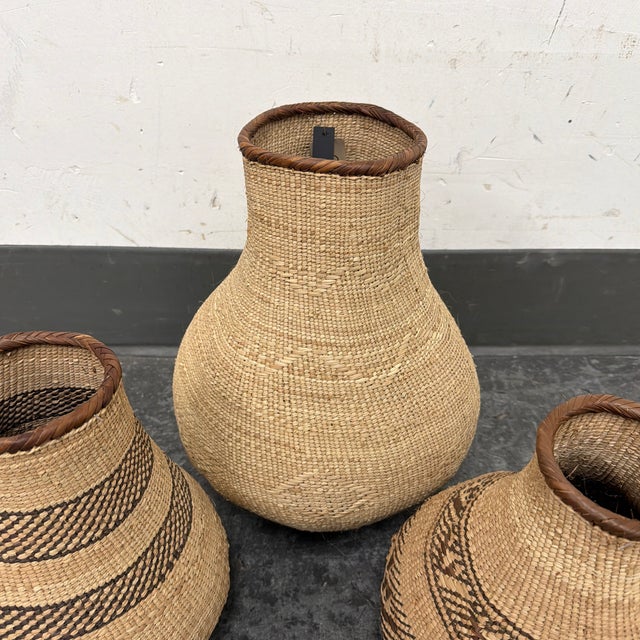 Brown Singita Binga Nongo Natural Woven Gourd Baskets, Set of Three For Sale - Image 8 of 12