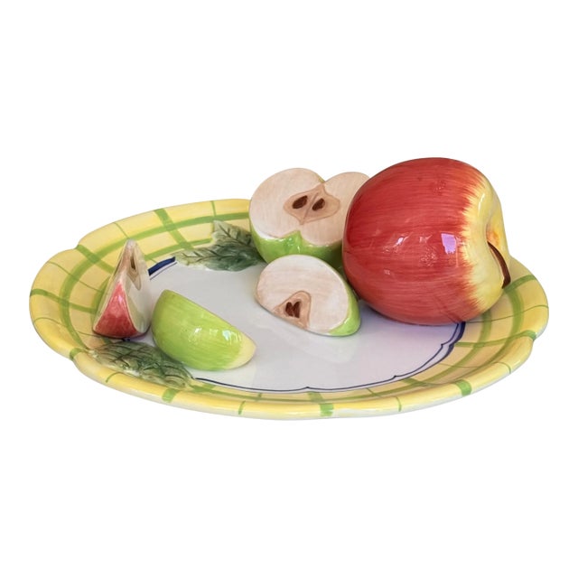 Vintage Trompe L’Oleil Plate of Apples For Sale