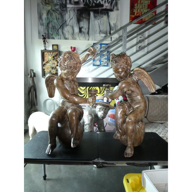Pair of 19th Century Monumental Italian Wood Carved Angels For Sale In Miami - Image 6 of 13