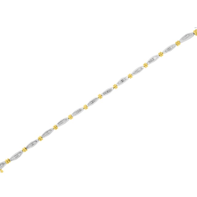 2020s 10K Two-Tone Gold 2.0 Cttw Baguette Diamond Channel Link Bracelet For Sale - Image 5 of 5