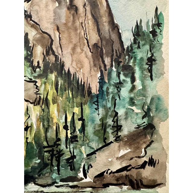 Rustic Henry Emil Salloch Original Watercolor on Paper Hallets Peak and Nymph Lake, 1958. For Sale - Image 3 of 7