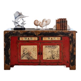 Unique Antique Chinese Sideboard With Distressed Character - Chinoiserie Design For Sale