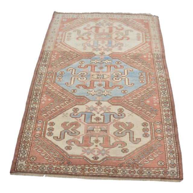 1950s Small Handknotted Geometric Rug For Sale