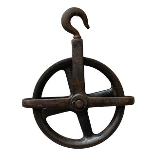 Antique Industrial Cast Iron Pulley Wheel, 1900 For Sale