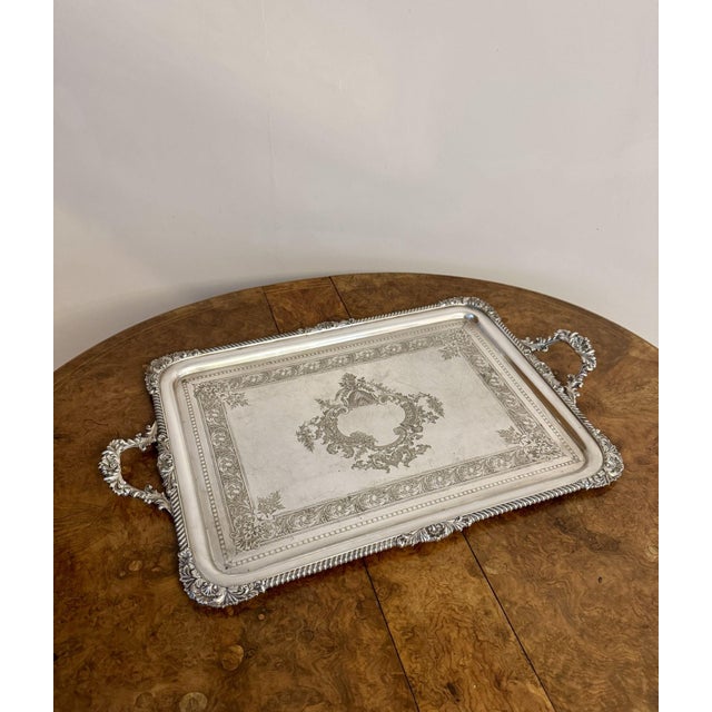 Large Antique Edwardian Silver Plated Tray, 1900 For Sale - Image 3 of 6