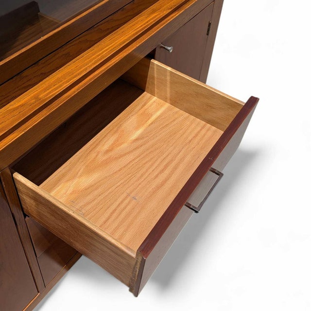 Vintage Bernhardt Oak Glass Display Hutch Cabinet With Light, 1980s, Traditional For Sale - Image 15 of 18