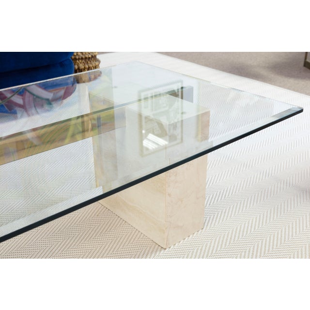 Late 20th Century Vintage Artedi Stone & Brass Crossbar Coffee Table For Sale - Image 5 of 6