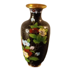 1980s Brass Cloisonne Floral Motif Vase