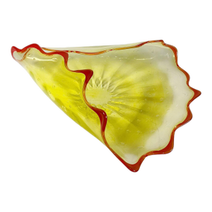 Vintage Murano Folded Glass Dish in Yellow With Orange Trim