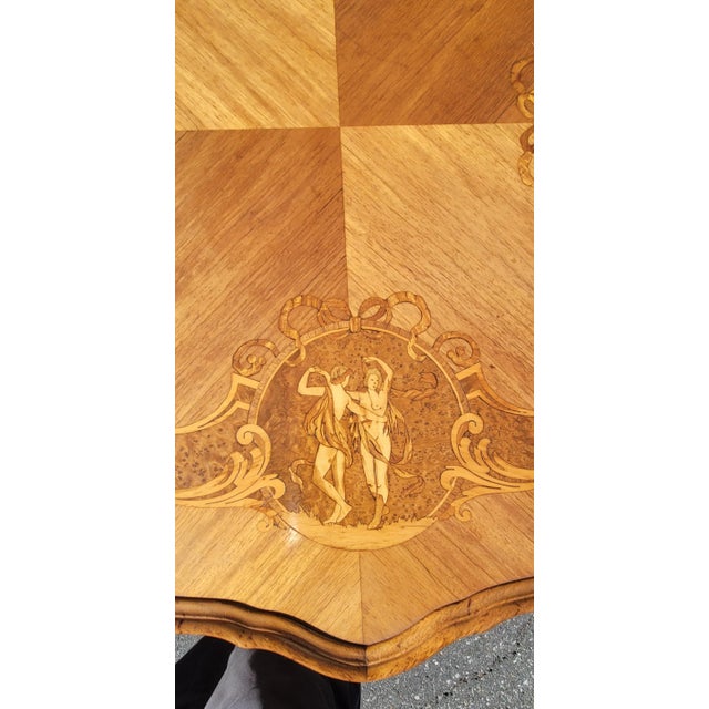 Louis Xv Style Marquetry and Carved Walnut and Mahogany Center Table With Center Stretcher For Sale In Washington DC - Image 6 of 11